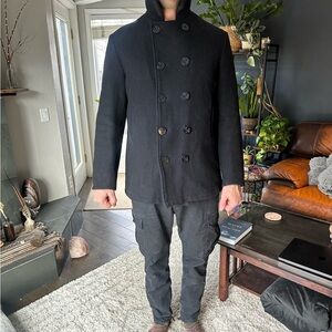 Elegant Black Double-Breasted Pea Coat